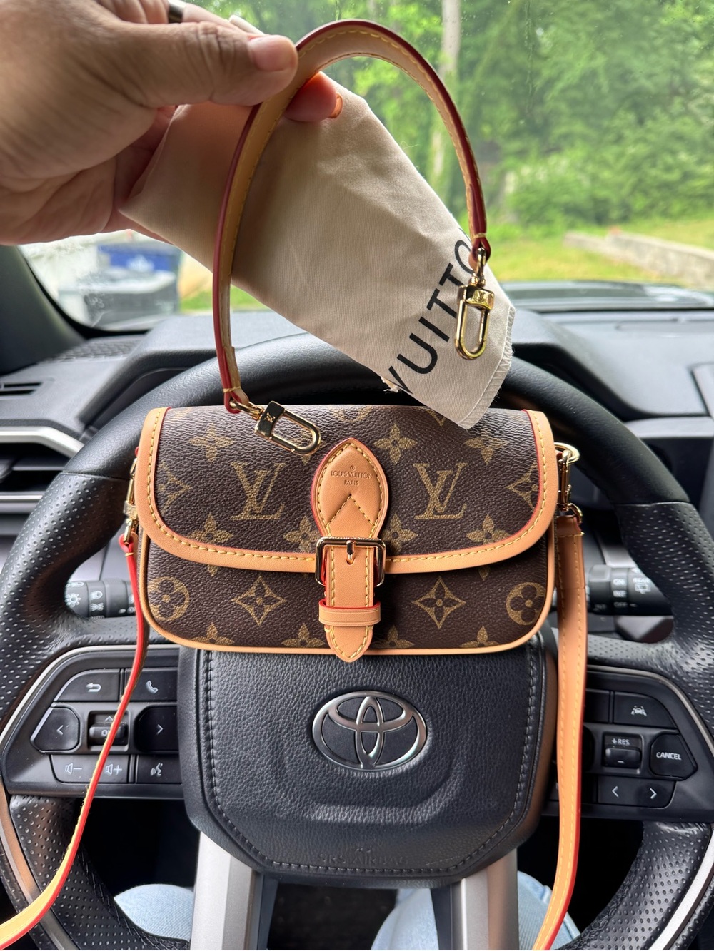 Louis Vuitton Monogram Mini Pochette with Tan Trim and Gold Hardware